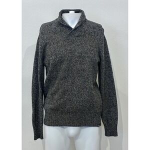 Eddie Bauer Mens Fisherman Cowl Neck Wool Blend Sweater Size M Black Marled Cozy